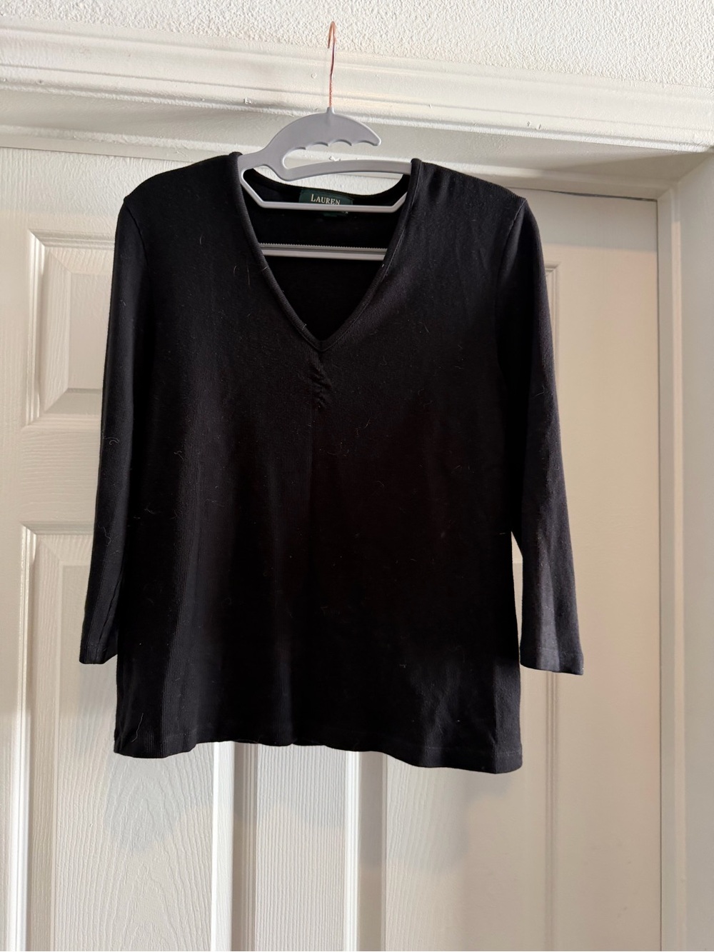 Ralph Lauren Black V-Neck 3/4 Sleeve Women's Top